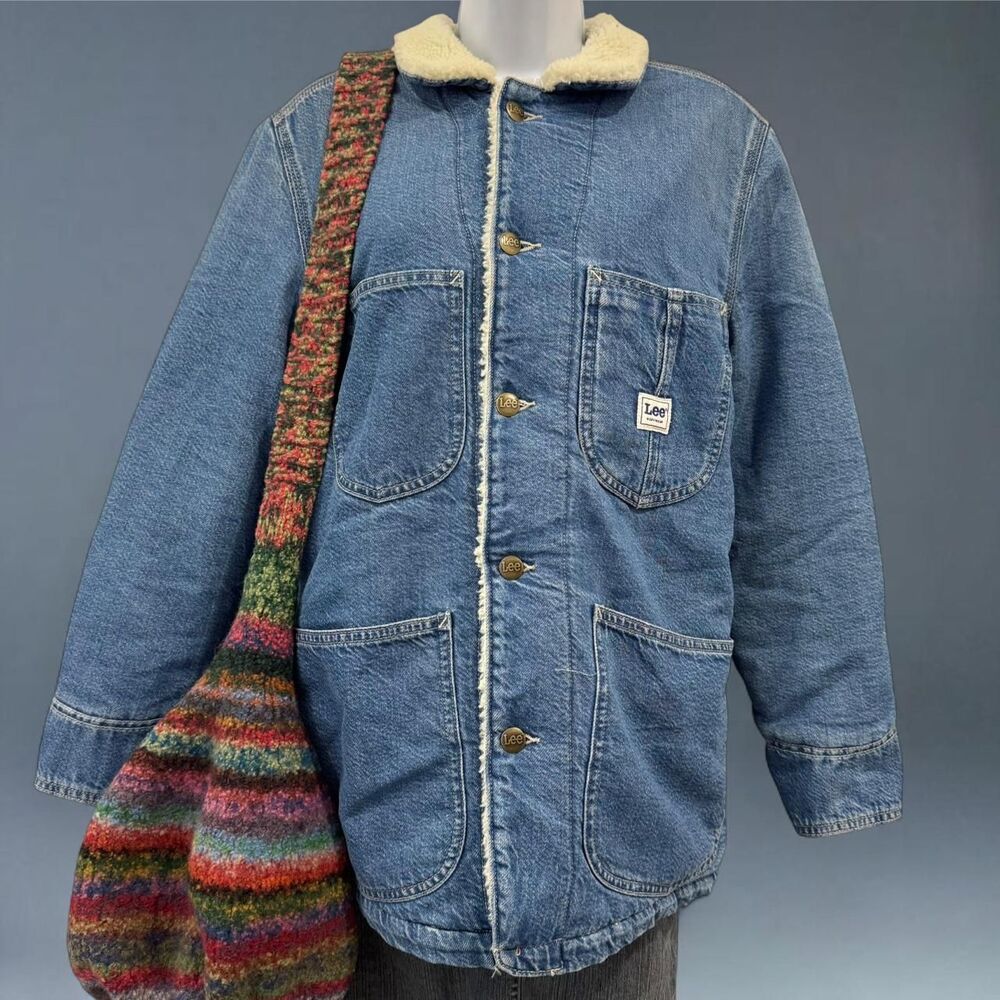 Lee Sherpa Lined Denim Chore Jacket Size M Workwear Barn Coat Vintage Inspired